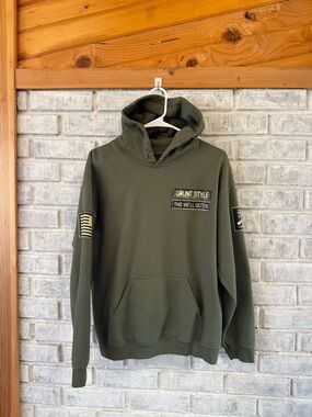Grunt Style Olive Green Patch Pullover Hoodie